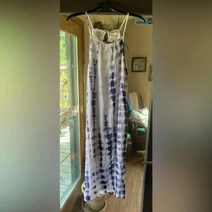 Ginger G Blue/White Lightweight Bohemian Flowy Tie Dye Maxi Dress NWT Size M